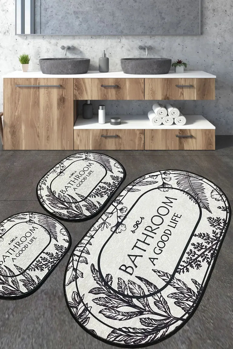 Buena 3’lü Set Kaymaz Tabanlı Banyo Halısı