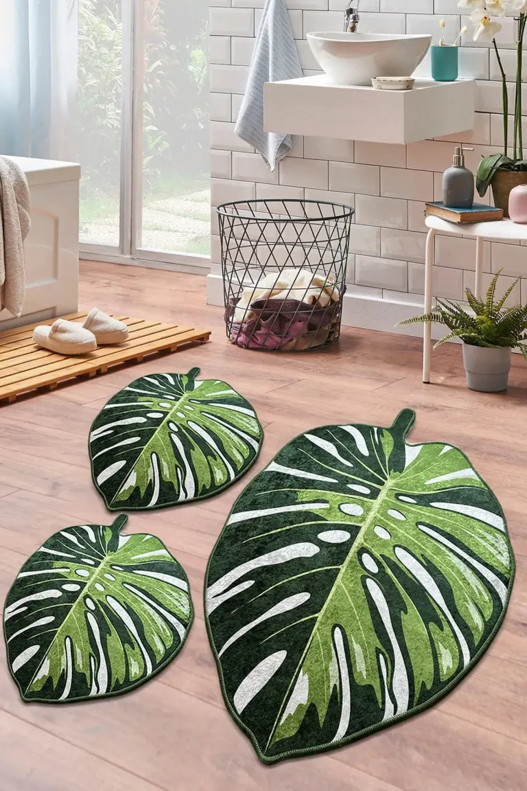 Lapel Green 3’lü Set Kaymaz Tabanlı Banyo Halısı