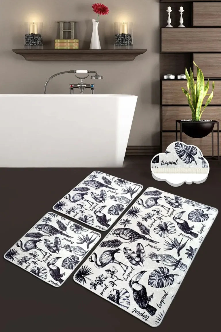 Lori 3’lü Set Yıkanabilir Kaymaz Tabanlı Banyo Halısı ve Klozet Takımı