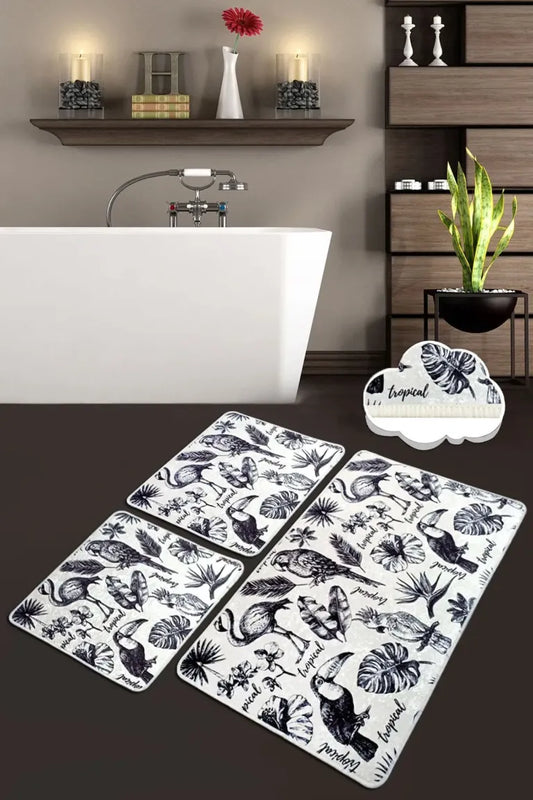 Lori 3’lü Set Yıkanabilir Kaymaz Tabanlı Banyo Halısı ve Klozet Takımı