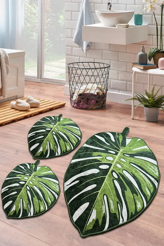 Lapel Green 3’lü Set Kaymaz Tabanlı Banyo Halısı