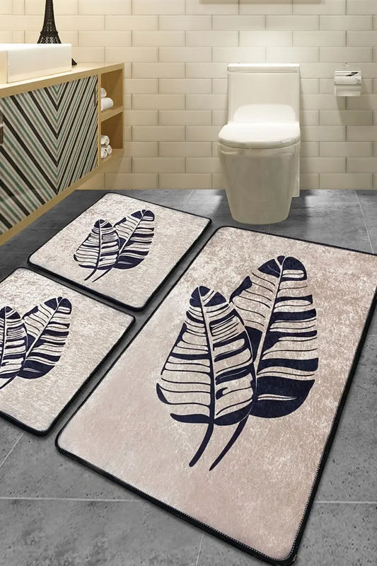 Lipha Bej 3’lü Set Kaymaz Banyo Halısı